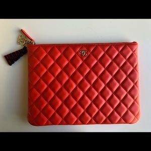Chanel Medium O Case Red Orange Lambskin
